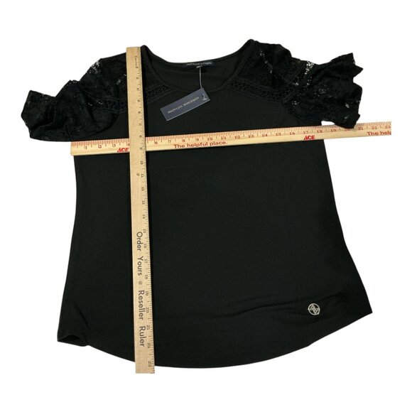 NWT Adrienne Vittadini Laced Short Flutter Sleeve Top in Black Size Small - Picture 9 of 12